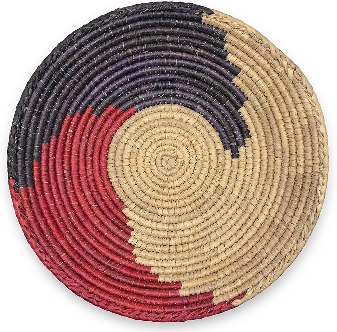 Grain Wares Boho 12 in Handwoven Date Palm Leaf Wall Basket Decor, The Swirl Pattern, Adhesive Strips Included, 1 Basket