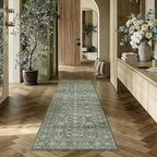 Green Runner Rug 2x6 Hallway Washable Carpet Soft Vintage Indoor Kitchen Non Slip Bedroom Traditional Retro Distressed Throw Long Rug Bathroom Laundry Entryway Office Dining Room
