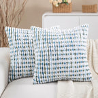 Decorative Boho Pillow Covers Set of 2-18x18 Inch Tufted Farmhouse Boho Throw Pillows for Couch, Neutral Chenille Fluffy Accent Pillowcase for Bed Living Room, Bedroom Sofa, Blue Green