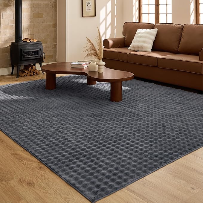 Bedsure 8x10 Fluffy Area Rugs for Living Room, Machine Washable Rugs, Non-Slip Backing, Non-Shedding, Pet Friendly Throw Rug for Bedroom Dining Room, Grey