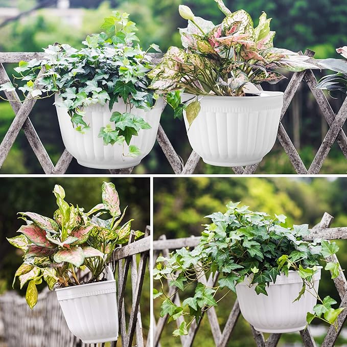 5 Pack Resin Wall Hanging Planter Pot Vertical Garden Living Wall Mount Window Hang Indoor Outdoor Plant Flower Basket for Kitchen Herbs Balcony Railing Shelf Fence Bedroom Trellis Decor Modern White