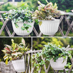 2 Pack White Plastic Wall Hanging Planters for Indoor Plants Wall Hanging Plant Holder with Drainage Hole Balcony Planters Railing Hanging Pot Fence Vertical Living Wall Mount Decor with Hooks
