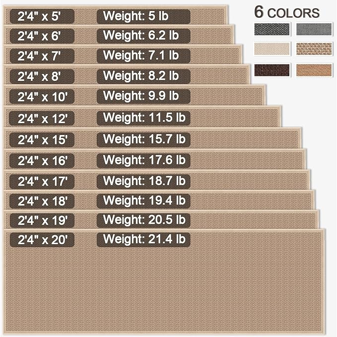 12ft Natural Jute Hallway Runner Rug Non Slip Washable, Rubber Backed Long Khaki Indoor Entryway Runner, Absorbent Kitchen Carpet Sink Rug