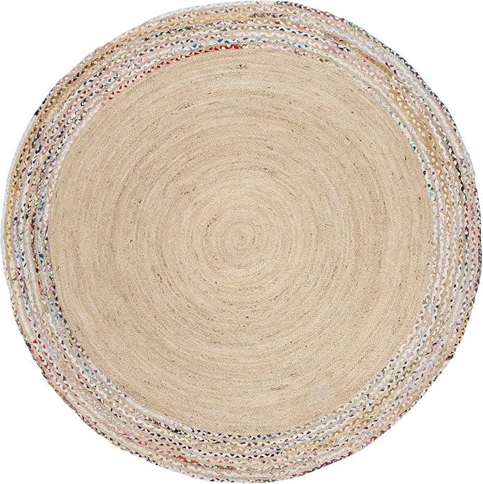SAFAVIEH Cape Cod Collection Area Rug - 7' Round, Ivory & Light Beige, Handmade Braided Jute, Ideal for High Traffic Areas in Living Room, Bedroom (CAP207B)