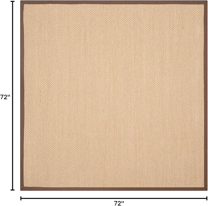 SAFAVIEH Area Rug 6' Square - Natural Fiber Collection - Maize & Brown, Sisal, Woven Design with Border (NF141C)