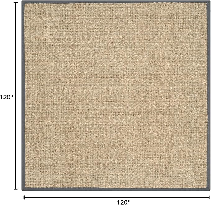 SAFAVIEH Area Rug 10' Square - Natural Fiber Collection - Large - Natural & Dark Grey, Seagrass, Basketweave Pattern with Border (NF114Q)
