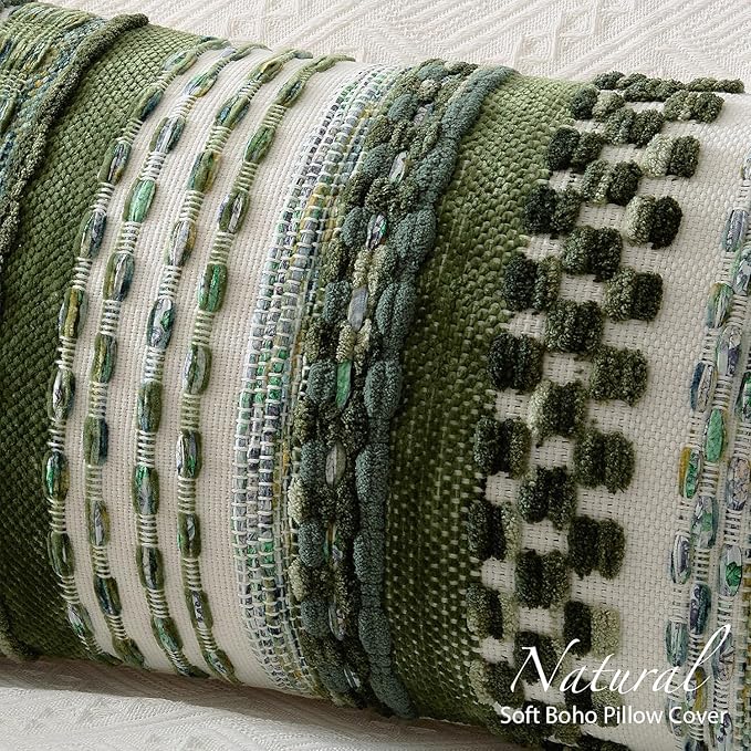 Kevin Textile Spring 12x20 Inch Lumbar Throw Pillow Cover 1 Pack Boho Decorative Soft Chenille Thread Woven Tufted Textured Rectangle Cushion Case Accent for Living Room Couch Sofa Bed, Green