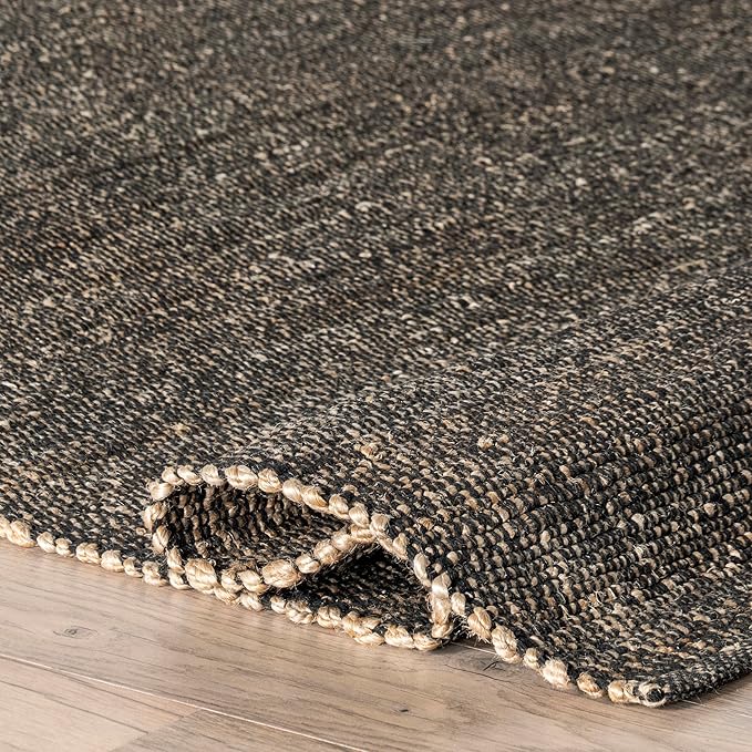 Nuloom Elfriede Handmade, Charcoal, 6' Square, Solid, Rustic, Jute, Soft and Textured, High Traffic, Stain Resistant, Easy Clean, Durable Area Rug for Bedroom, Living Room, Dining, Den, Foyer