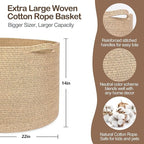 Large Wicker Storage Basket, 22” X 22” X 14” Woven Cotton Rope Basket, Kids Dog Toy Bin Organizer, Blanket Pillow Holder for Living Room, Brown Variegated Wicker Baskets for Organizing