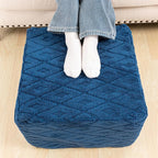 Fluffy Square Ottoman Pouf with All-in-One Foam Filling 20 x 14 Inches Furry Ottoman Foot Rest Foot Stool for Living Room or Bedroom (Navy)