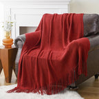 BATTILO HOME Red Throw Blanket for Couch, Soft Decorative Knitted Throw Blanket, Sofa Lightweight Burgundy Throw, 50x60 inches