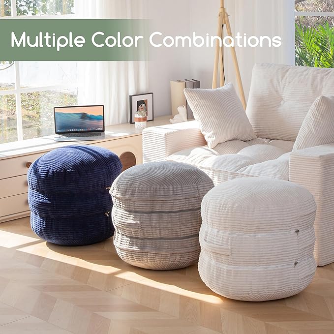 HIGOGOGO Pouf Ottoman Stuffed Round Modern Foam Filled Foot Rest Poufs 20 X 18 Inches Modular Ottomans Separated Into Floor Cushions for Living Room Chair Decorative Stool, Navy
