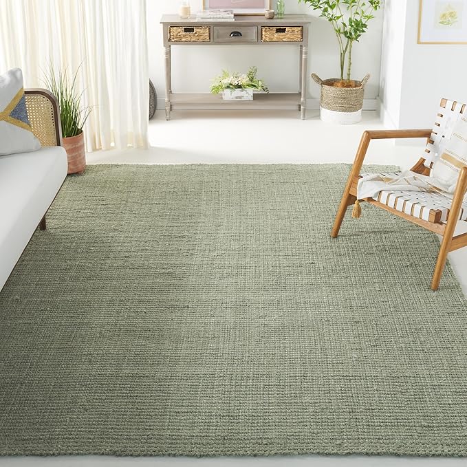 SAFAVIEH Natural Fiber Collection Area Rug - 8' x 10', Green & Grey, Handmade Farmhouse Jute, Ideal for High Traffic Areas in Living Room, Bedroom (NF730B)