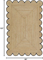 Scalloped Natural Jute Area Rug, Black Trim, 8'x10'