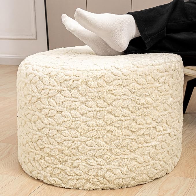 Round Pouf Ottoman 20 x 20 x 14 Inches Boho Poof Home Decor Floor Pouffe Ottoman Foot Rest for Couch Sofa Bean Bag Chairs Living Room Bedroom (Linen)