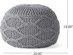 Christopher Knight Home Morven Knitted Round Pouf - Cotton - Gray