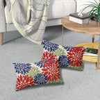 4th of July Pillow Covers 12X20 Inch Set of 2, Patriotic Red Blue Green Dahlia Floral Print Holiday Decorative Rectangle Throw Pillow Covers Outdoor Farmhouse Cushion Case for Couch Sofa Bed Decor