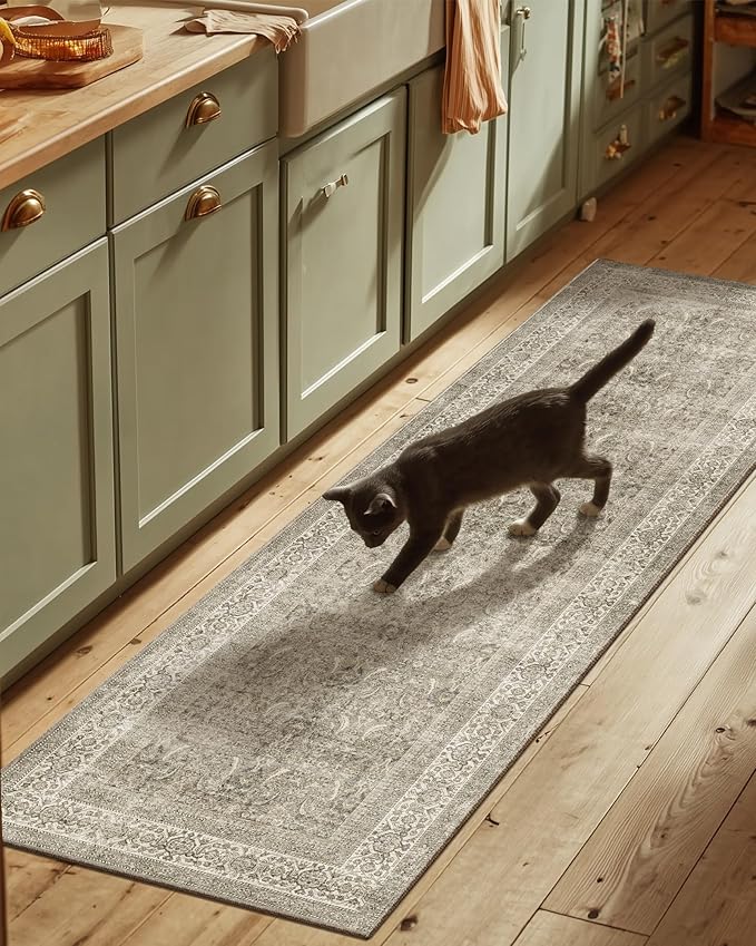 Washable Runners for Hallways Kitchen Rug: 2'6"x8' Runner Rugs Stain Resistant Non Slip Low Pile Soft Carpet Runners for Hallways Bedroom Entryway Indoor Beside Bathroom Laundry Room