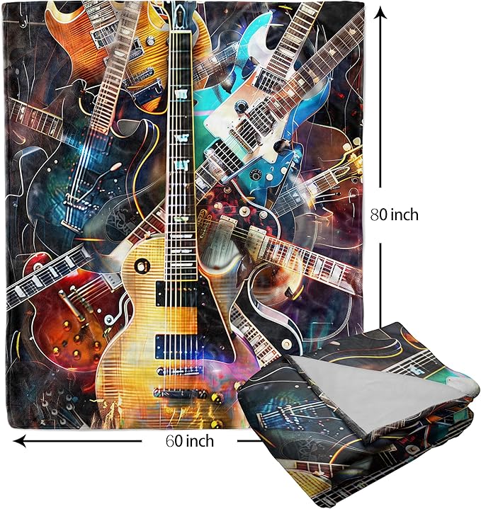 aportt Music Guitar Blanket Soft Flannel Lightweight Rock Instrument Throw Blanket Cozy Warm Blankets All Seasons Living Room Decor for Music Lover Use On Sofa Couch Bed Office 60x80 inch