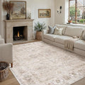 8x10 Area Rug Washable Living Room Vintage Beige Carpet Bedroom Large Indoor Non Slip Soft Low Pile Thin Stain Resistant Distressed Accent Throw Rug for Dining Office Nursery