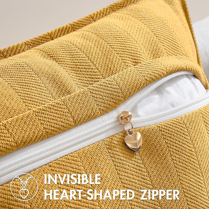 MIULEE Pack of 2 Gold Decorative Pillow Covers 18x18 Inch Soft Chenille Luxurious Couch Throw Pillows Farmhouse Cushion Covers with Elegant Design for Sofa Bedroom Living Room Spring Home Decor
