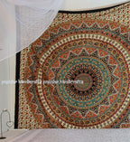 Popular Handicrafts Wall Hanging Tapestry For Bedroom Hippie Mandala Bohemian Psychedelic Intricate Floral Design Indian Bedspread Magical Thinking Tapestry 84x54 Inches,(215x140cms) Green Orange