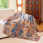 Boho Throw Blanket for Bed Couch 60" x 80", 100% Organic Cotton Skin-Friendly Ultra Soft Quilt Throw - Floral Rustic Living Room Decor Luxury Reversible Blanket for Sofa Chair and Gift
