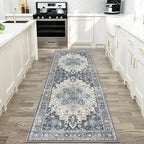 GENIMO 2x6 Runner Rugs for Hallway, Machine Washable Non Slip Vintage Rugs, Low Pile Lightweight Soft Print Rug for enrtyway, Corridor, Home Office, Kitchen, Center Blue
