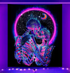 TUGCAY Blacklight Skull Tapestry Glow in the Dark Tapestry Kissing Lovers Tapestries Skeleton Neon Trippy Moon Stars Vertical Posters Wall Hanging Decor for Bedroom Aesthetic – 70.9” x 90.6”