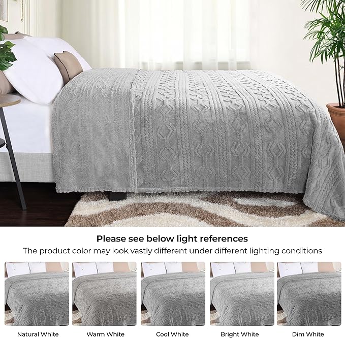 Superior Fleece Boho Jacquard Blanket, Decorative Blankets for Bedroom, Sofa, Fuzzy, Plush, Fluffy, Soft, Cute Room Decor, Beautiful Cover, Comfort Essentials, Arctic Collection, King, Platinum