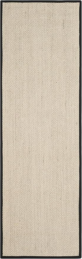 SAFAVIEH Natural Fiber Collection Runner Rug - 2'6" x 22', Marble & Black, Sisal, Woven Design with Border (NF143A)