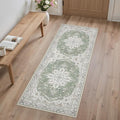 GENIMO 2X5 Washable Vintage Runner Rug for Hallway, Non-Slip Low Pile Chenille Print Rug, Soft Rugs for Indoor Entryway Kitchen Corridor, Sage & Linen