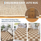 GarveeHome Easy Jute Rugs 2x8 Checkered Kitchen Runner Rugs Non Skid Washable Stain Resistant Indoor Outdoor Rugs for Living Room, Bedroom, Dining, Patio - Farmhouse Style Brown