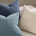 Woaboy Linen Check Throw Pillow Covers Blue Gray Farmhouse Modern Boho Vintage Coastal 24x24 Inch Set of 2 Decorative Cushion Covers for Sofa Couch Bedroom Living Room Home Decor