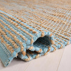 SAFAVIEH Cape Cod Collection Area Rug - 6' Square, Blue & Natural, Handmade Jute & Cotton, Ideal for Living Room, Bedroom, Dining Space (CAP236M)