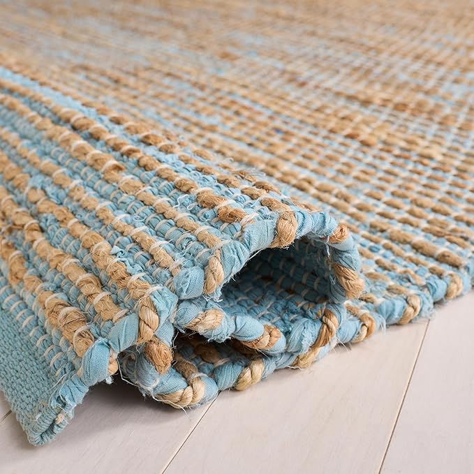 SAFAVIEH Area Rug 8x10 - Cape Cod Collection - Large - Blue & Natural, Handmade Jute & Cotton, Ideal for Living Room, Bedroom, Dining Space (CAP236M)
