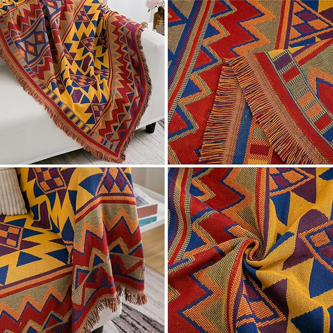 Boho Throw Blankets Reversible Woven Blankets Cover Hippie for Couch Bed Recliner Sofa Bohemian Tapestry Colorful Furniture Protector Cover for Home Décor, Astrology, Double Side, 70"x90"