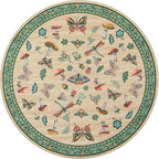 Mushroom Insect 8ft Round Rug Washable Non-Slip Soft Ultra-Thin Large Boho Circle Carpet for Entryway Kitchen Bedroom Nursery Dining Room Khaki Green
