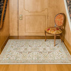 Beige 2x4 Washable Rug for Bathroom, Entryway Non Slip - Soft Low Pile Boho Small Throw Rugs for Kitchen, Powder Room - Unique Boho Bird Botanical Decorative Door Mats Stain Resistant
