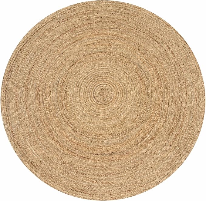 Ramanta Home Jute Braided Rug 8 Ft Round – Large Natural Farmhouse Area Rug, Handwoven Reversible Carpet for Living & Dinning Room, Bedroom, Kitchen, Nursery, Entryway – Boho Coastal Neutral Floor Mat
