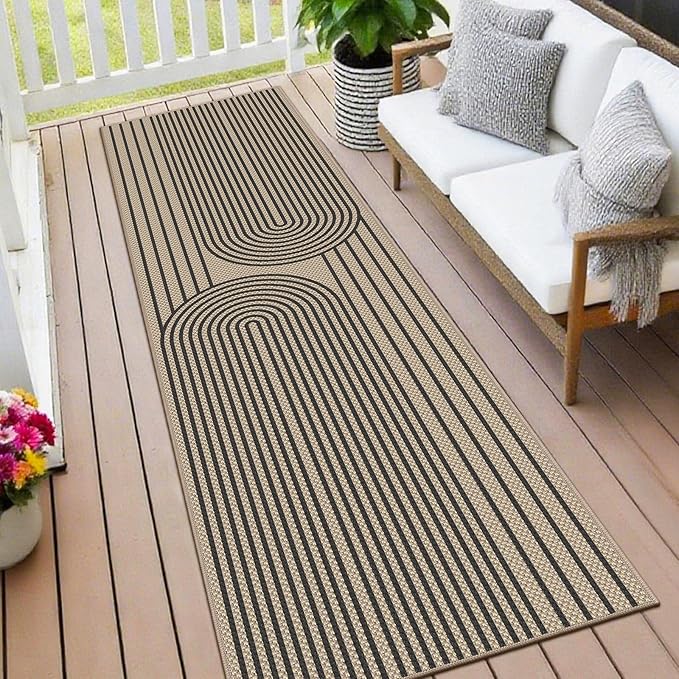 2x8 Kitchen Runner Rug for Hallways Outdoor Rug Easy Jute Rug Washable Low-Pile Non-Slip Area Rug Indoor Outdoor Carpet for Bedside Laundry Entryway Porch Door Mat Boho Black Rainbow Floor Mats