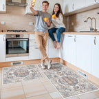 2-Piece Kitchen Runner Rug Set: Washable Non-Slip Floor Mats for Sink & Stove Cooking Area Soft Low Pile Water-Resistant Carpet for Dishwasher Fridge Fronts Durable Kitchen Island Mats(2x3+2x4,Brick)