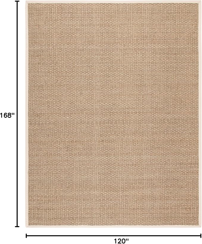 SAFAVIEH Area Rug 10x14 - Natural Fiber Collection - Large - Natural & Ivory, Seagrass, Basketweave Pattern with Border (NF114J)