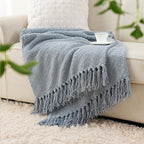 BATTILO HOME Blue Grey Throw Blanket for Couch, Chenille Knit Throw Blankets, Super Soft Dusty Blue Throw Blanket with Tassels for Bed,Sofa and Living Room,50" x 60"