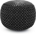 SIMPLIHOME Renee Round Pouf - 20 inch Wide Upholstered Velvet Ottoman in Slate Grey, Boho Footstool or Extra Seating for Living Room or Bedroom with Button-Tufted Pleated Design, Assembled