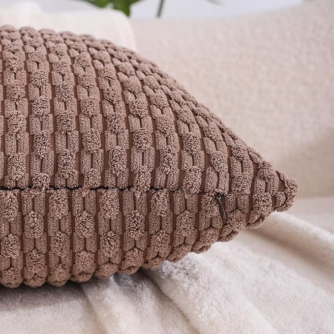 VAKADO Couch Throw Pillow Covers 16x16 Set of 4 Decorative Neutral Corduroy Boho Rustic Farmhouse Cushion Case Square for Home Decor Sofa Living Room Bed