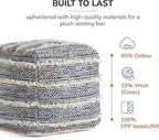 Anji Mountain Pouf Ottoman Foot Rest, Handmade Ottoman Pouf, Comfortable Foot Stool, Decorative Floor Seating for Living Room Decor, Bedroom & Home Décor Accent - Carbon Fringe