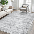 7x9 Area Rug for Living Room Washable Abstract Vintage Soft Thin Indoor Floor Non-Slip Carpet for Bedroom Dining Room Grey