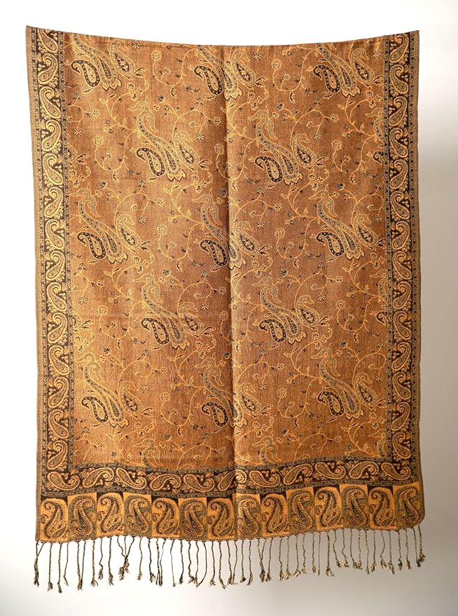 Achillea Reversible Paisley Pashmina Rave Scarf – Exotic Indian Shawls and Wraps for Evening Dresses, Festivals, All Seasons