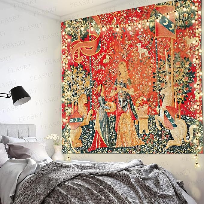 FEASRT Princess European Royal Tapestry, 90x84 Inches Soft Flannelette, Medieval Maiden Wall Blanket